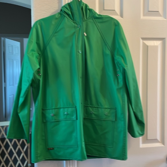 VTG AQUA SHEEN 70s/80s Green & Blue reversible leaf print hooded rain jacket - Picture 1 of 11